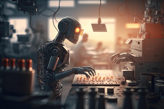 humanoid robot working with machine factory ai generative 123827 23863  Mitra IT | Your Trusted & Reliable Software Solutions