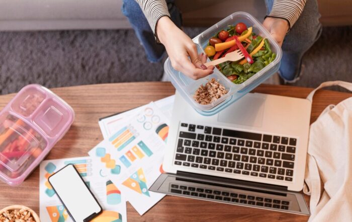 top view work from home food 23 2148515986  Mitra IT | Your Trusted & Reliable Software Solutions